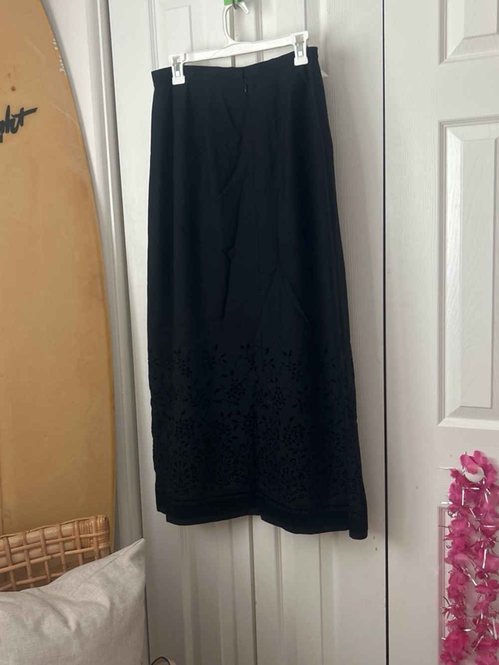 Preston & York Black Maxi Skirt with Floral Cutwork Hem